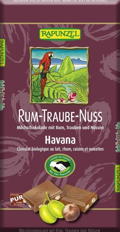 Czekolada mleczna z rodzynkami, rumem i orzechami laskowymi BIO 100g - Rapunzel #1