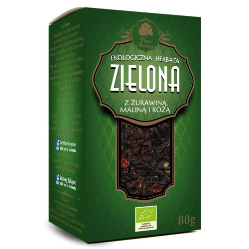 Herbata zielona z żurawiną, maliną i różą liściasta BIO 80g - Dary Natury #1