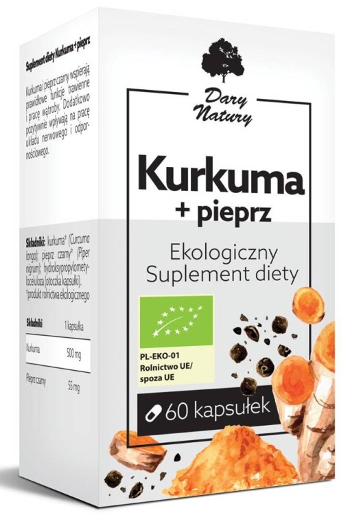Kurkuma z czarnym pieprzem  BIo 60 kapsułek - Dary Natury #1