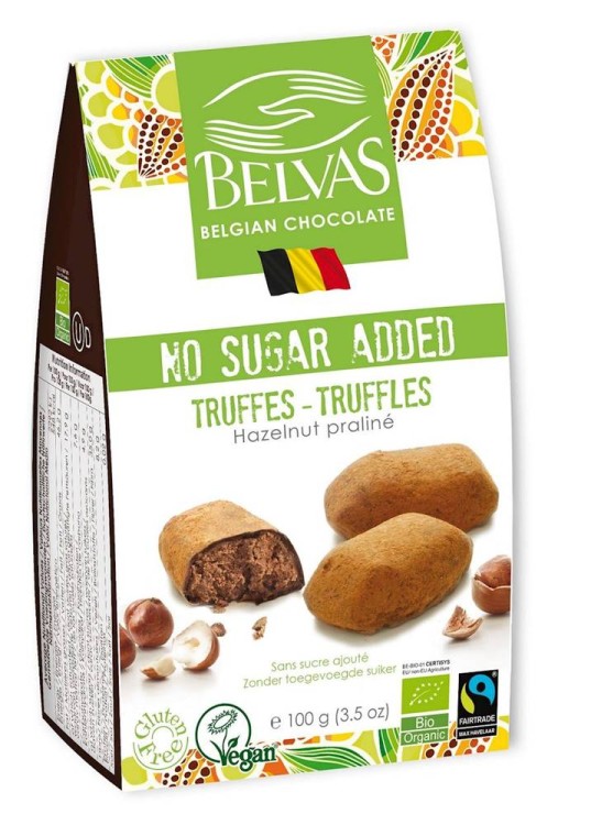 Belgijskie czekoladki trufle z orzechami laskowymi bezglutenowe fair trade BIO 100g Belvas #1