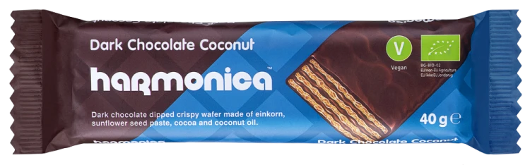 Wafelek z kremem kokosowo- kakaowym w polewie czekoladowej BIO 40 g - HARMONICA #1