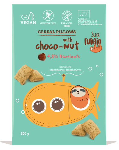 Poduszki zbożowe z kremem czekoladowo- orzechowym bezglutenowe BIO 200 g - ME GUSTO (SUPER FUDGIO) #1