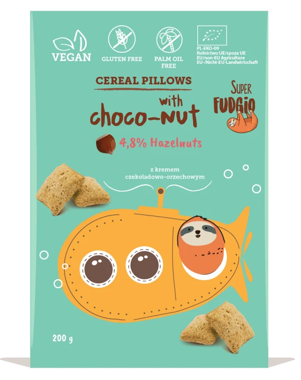 Poduszki zbożowe z kremem czekoladowo- orzechowym bezglutenowe BIO 200 g - ME GUSTO (SUPER FUDGIO) #1