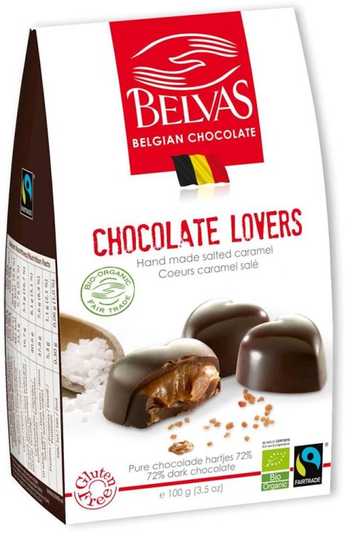 Belgijskie czekoladki serca z karmelem i solą morską fair trade bezglutenowe BIO 100 g - BELVAS #1