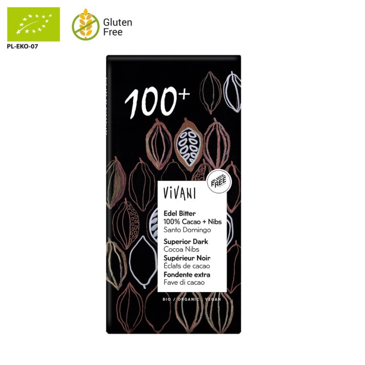 Tabliczka gorzka 100% kakao BIO 80 g - VIVANI #1