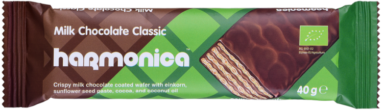  Wafelek z kremem mleczno - kakaowym w polewie z mlecznej czekolady BIO 40 g - HARMONICA #1