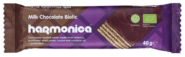  Wafelek z kremem mleczno - kakaowym w polewie z probiotykami BIO 30 g - HARMONICA #1