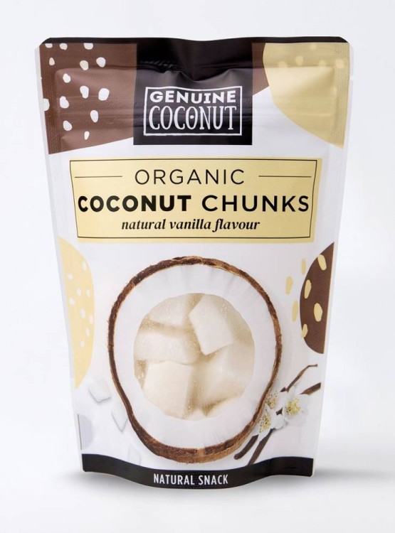 Kawałki kokosa świeże o smaku waniliowym bezglutenowe Bio 100g - Genuine Coconut #1