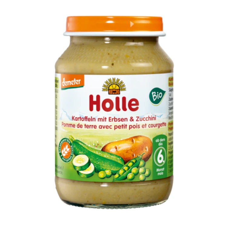 Obiadek ziemniak-groszek-cukinia bez dodatku cukrów bezglutenowy od 6 miesiąca Demeter BIO 190g (słoik) - Holle #1