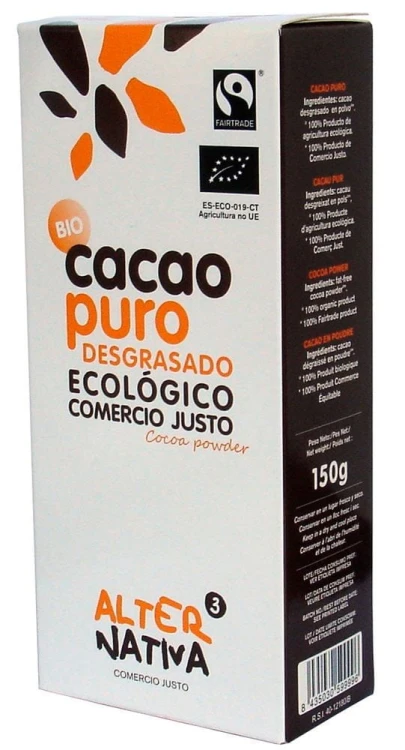 KAKAO ODTŁUSZCZONE W PROSZKU FAIR TRADE BEZGLUTENOWE BIO 150 g - ALTERNATIVA #1