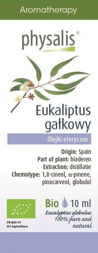 OLEJEK ETERYCZNY EUKALIPTUS GAŁKOWY (EUCALYPTUS GLOBULUS) BIO 10 ml - PHYSALIS #1