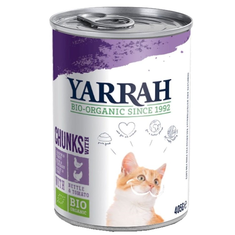 (DLA KOTA DOROSŁEGO) KAWAŁKI KURCZAKA I INDYKA Z POMIDOREM I POKRZYWĄ BIO 405 g - YARRAH #1
