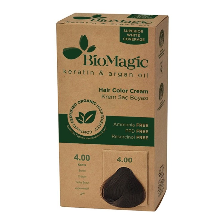 FARBA DO WŁOSÓW BRĄZ (4.00) 250 g - BIOMAGIC #1