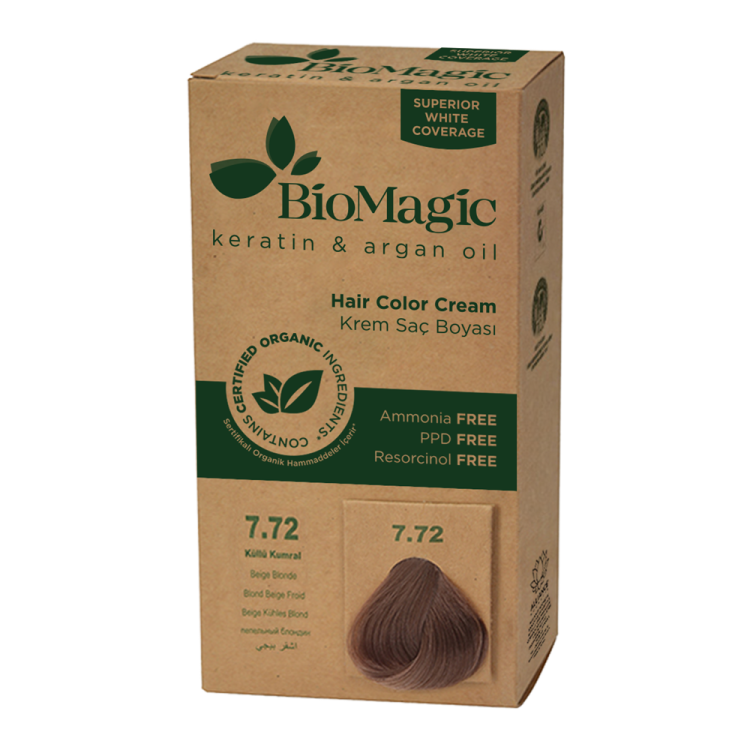 FARBA DO WŁOSÓW BEŻOWY BLOND (7.72) 250 g - BIOMAGIC #1