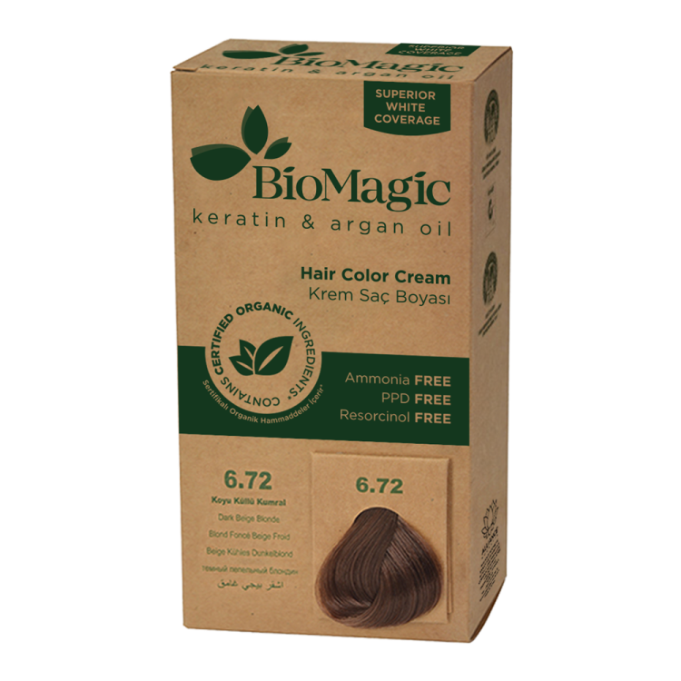 FARBA DO WŁOSÓW CIEMNY BEŻOWY BLOND (6.72) 250 g - BIOMAGIC #1