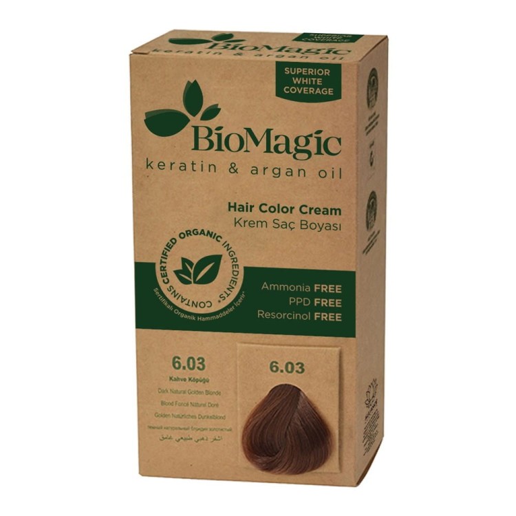 FARBA DO WŁOSÓW CIEMNY ZŁOTY BLOND (6.03) 250 g - BIOMAGIC #1