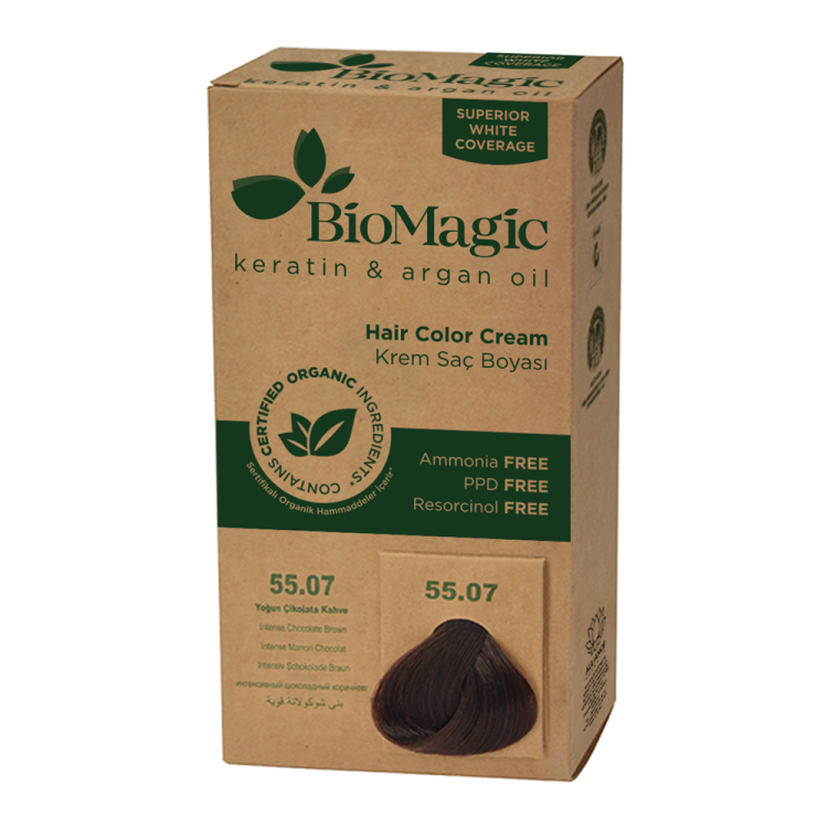 FARBA DO WŁOSÓW CIEMNY CZEKOLADOWY BRĄZ (55.07) 250 g - BIOMAGIC #1