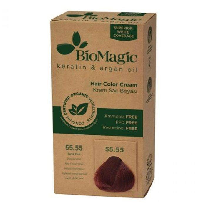 FARBA DO WŁOSÓW GŁĘBOKA CIEMNA CZERWIEŃ (55.55) 250 g - BIOMAGIC #1