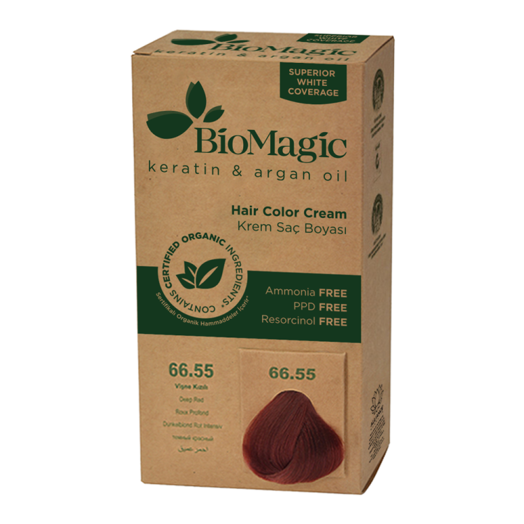 FARBA DO WŁOSÓW GŁĘBOKA CZERWIEŃ (66.55) 250 g - BIOMAGIC #1