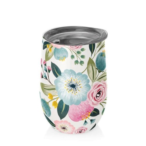 KUBEK ZE STALI NIERDZEWNEJ Z POKRYWKĄ PASTEL FLOWERS 420 ml - CHIC-MIC #1