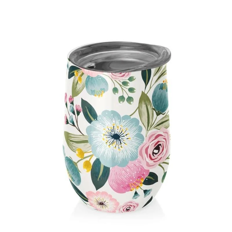 KUBEK ZE STALI NIERDZEWNEJ Z POKRYWKĄ PASTEL FLOWERS 420 ml - CHIC-MIC #1