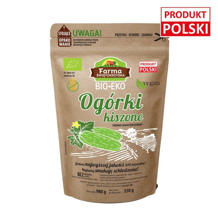 Ekologiczne ogórki kiszone niepasteryzowane BIO 980g (doypak) #1