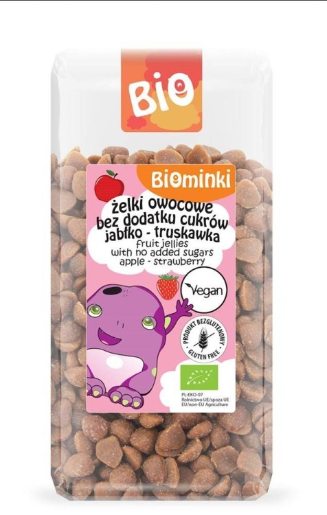 ŻELKI OWOCOWE BEZ DODATKU CUKRÓW JABŁKO - TRUSKAWKA BEZGLUTENOWE BIO 400 g - BIOMINKI #1