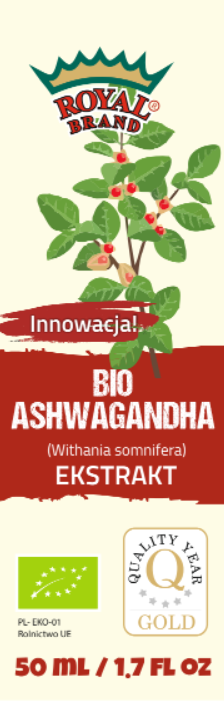 EKSTRAKT Z ASHWAGANDHY W KROPLACH BIO 50 ml - ROYAL BRAND #1