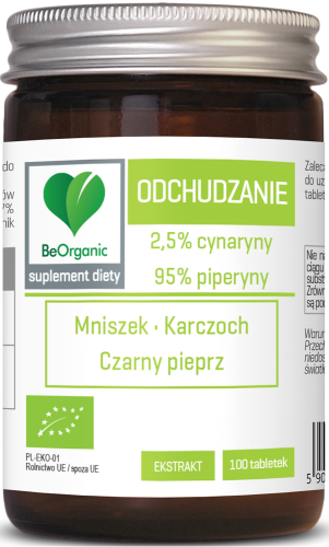 TABLETKI WSPOMAGAJĄCE ODCHUDZANIE (MNISZEK, KARCZOCH, CZARNY PIEPRZ) BIO 100 szt. (401 mg) - BE ORGANIC #1