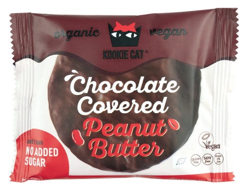 CIASTKO WEGAŃSKIE Z CZEKOLADĄ BEZ DODATKU CUKRÓW I Z KREMEM Z ORZESZKÓW ZIEMNYCH BEZGLUTENOWE BIO 50 g - KOOKIE CAT #1
