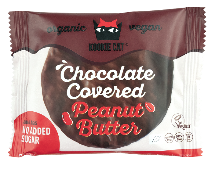 CIASTKO WEGAŃSKIE Z CZEKOLADĄ BEZ DODATKU CUKRÓW I Z KREMEM Z ORZESZKÓW ZIEMNYCH BEZGLUTENOWE BIO 50 g - KOOKIE CAT #1