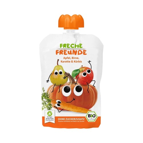 MUS JABŁKO - GRUSZKA - MARCHEW - DYNIA  BEZ DODATKU CUKRÓW BEZGLUTENOWY OD 6 MIESIĄCA BIO 100 g - FRECHE FREUNDE #1