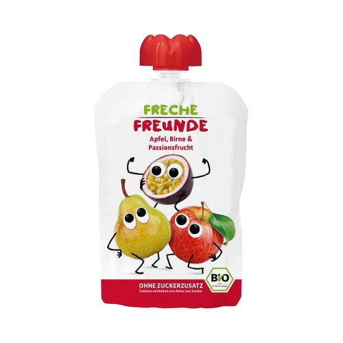 MUS JABŁKO - GRUSZKA - MARAKUJA BEZ DODATKU CUKRÓW BEZGLUTENOWY OD 6 MIESIĄCA BIO 100 g - FRECHE FREUNDE #1