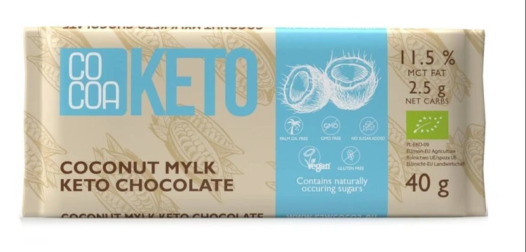 CZEKOLADA KETO KOKOSOWA Z OLEJEM MCT BEZ DODATKU CUKRU BEZGLUTENOWA BIO 40 g - COCOA #1