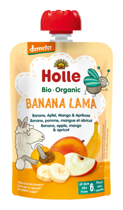MUS W TUBCE BANAN - JABŁKO - MANGO - MORELA BEZ DODATKU CUKRÓW OD 6 MIESIĄCA DEMETER BIO 100 g - HOLLE #1