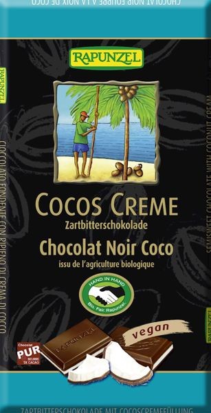 Czekolada gorzka z nadzieniem kokosowym wegańska fairtrade BIO 100g - Rapunzel #1