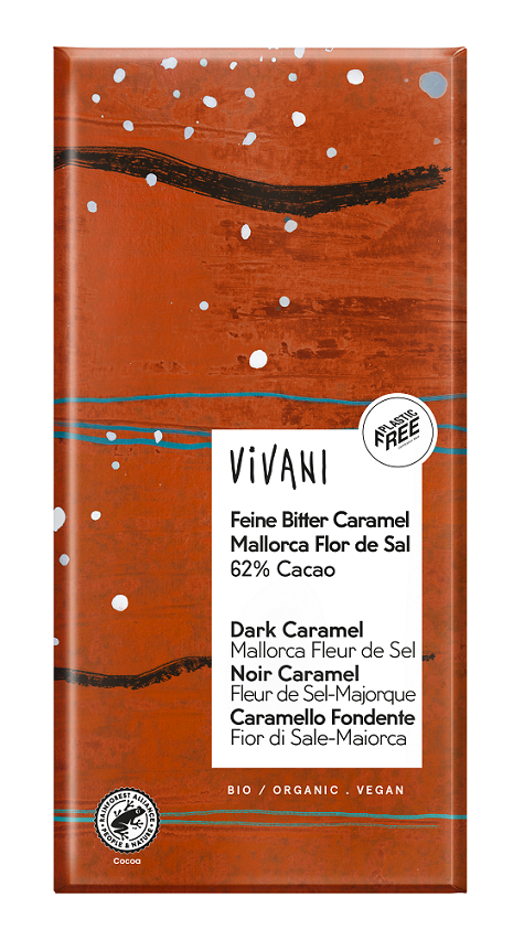 Czekolada gorzka z kawałkami karmelu i solą morską Bio 80g - Vivani