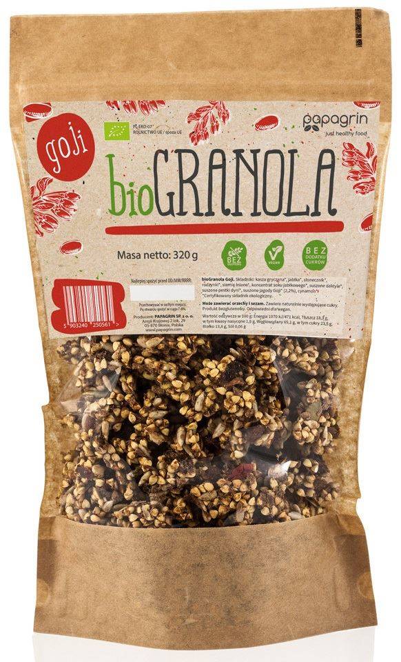 Granola z goji bezglutenowa BIO 320g - Papagrin