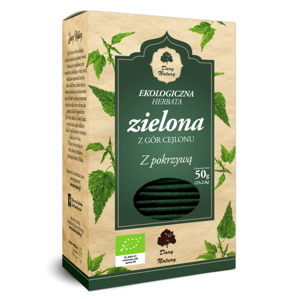 Herbata zielona z gór cejlonu z pokrzywą Bio 50g - Dary Natury