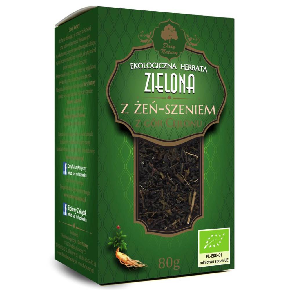 Herbata zielona z żeń-szeniem liściasta BIO 80g - Dary Natury