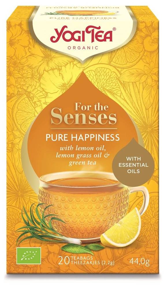 Herbatka dla zmysłów szczęście z zieloną herbatą i olejkami eterycznymi (For the senses pure Happiness) Bio (20 x 2,2 g) 44 g - YOGI TEA