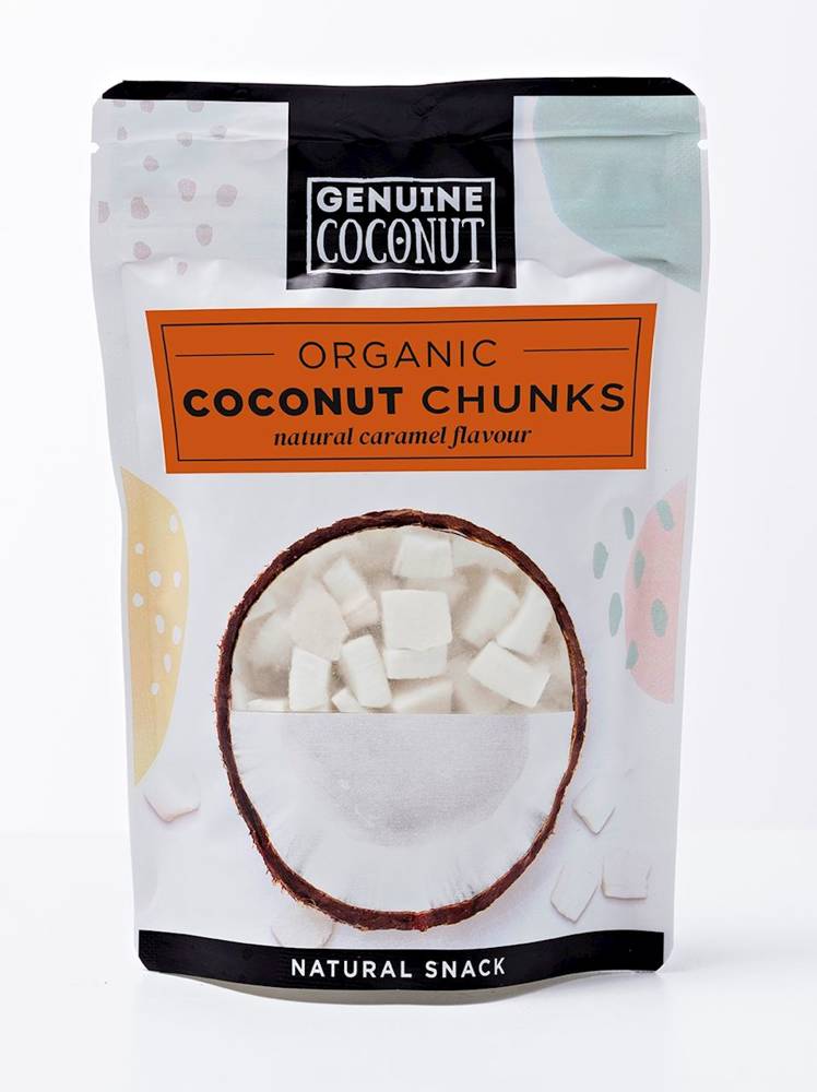 Kawałki kokosa świeże o smaku karmelowym bezglutenowe Bio 100g - Genuine Coconut