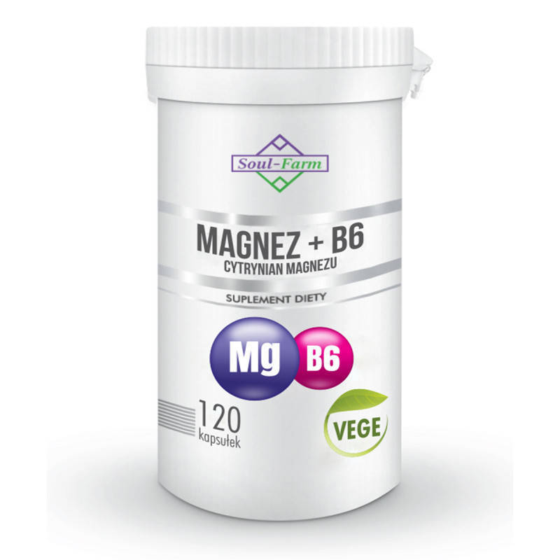 Magnez + Witamina B6 120 kapsułek (97,5 mg + 1,4 mg) - SOUL FARM