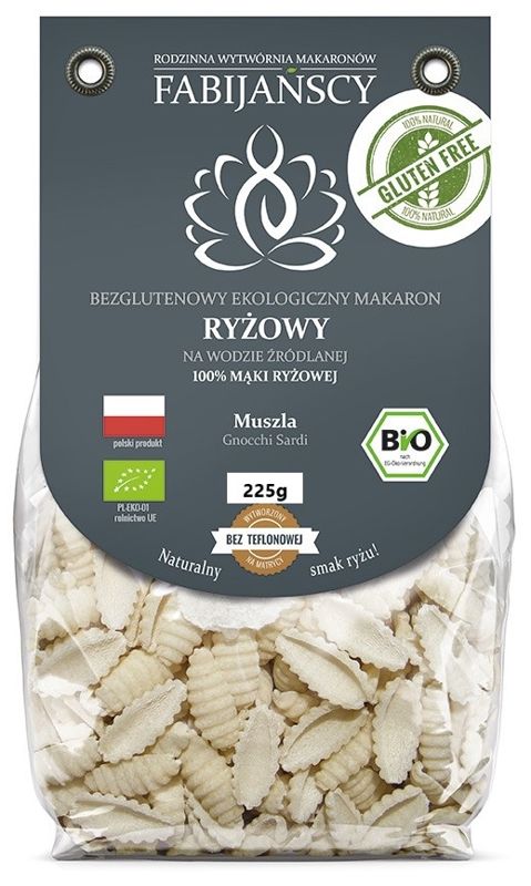 Makaron (z ryżu białego) muszla gnocchi sardi bezglutenowy BIO 225g - Fabijańscy