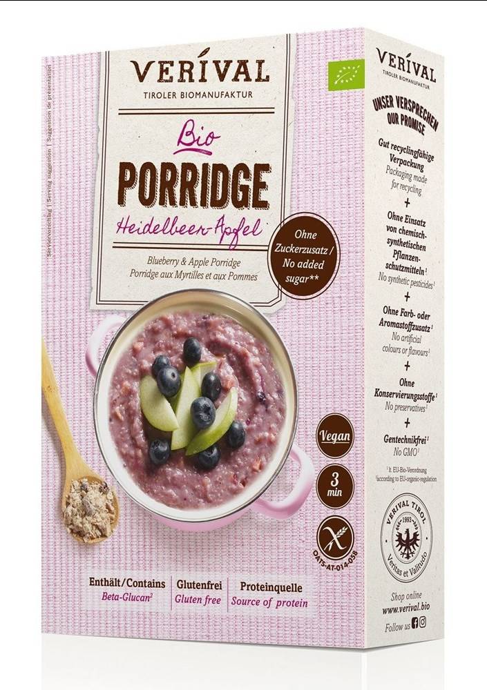 OWSIANKA Z JAGODAMI I JABŁKIEM BEZ DODATKU CUKRÓW BEZGLUTENOWA BIO 350 g - VERIVAL