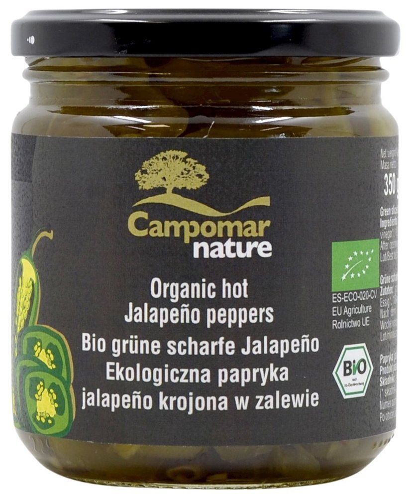 Papryka jalapeno zielona krojona w zalewie BIO 350g (130g) - Campomar Nature