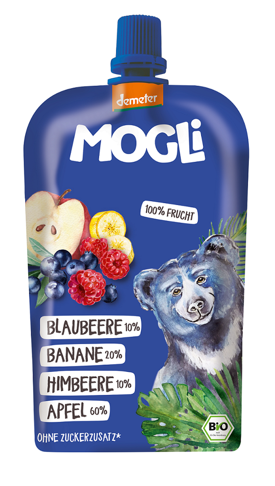 Przecier owocowy jabłko- banan- jagoda- malina bez dodatku cukrów demeter BIO 120 g - MOGLI