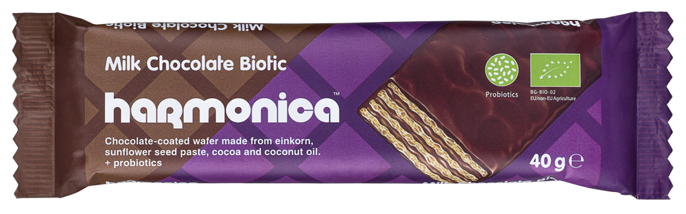 Wafelek z kremem mleczno - kakaowym w polewie z probiotykami BIO 30 g - HARMONICA