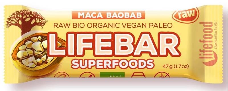 Baton daktylowo-orzechowy z macą i baobabem  Bio 47g - Lifefood