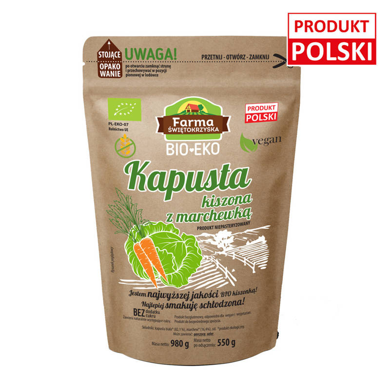 Bio kapusta kiszona niepasteryzowana z marchewką 980g (doypak)
